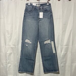 BKE Women's Billie Wide Leg Jeans - Distressed Blue